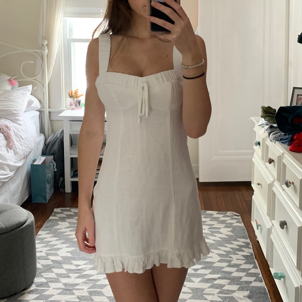 white linen mini dress